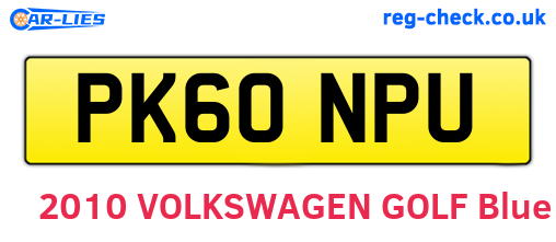 PK60NPU are the vehicle registration plates.