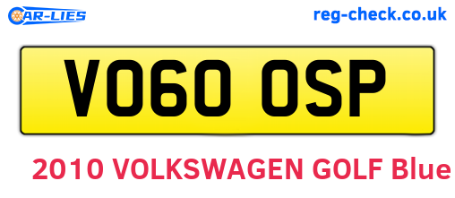 VO60OSP are the vehicle registration plates.