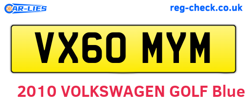 VX60MYM are the vehicle registration plates.