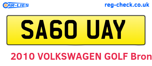 SA60UAY are the vehicle registration plates.