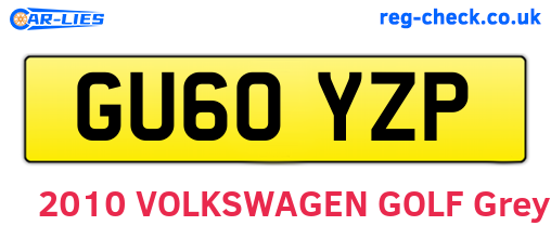 GU60YZP are the vehicle registration plates.