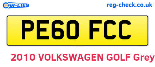 PE60FCC are the vehicle registration plates.