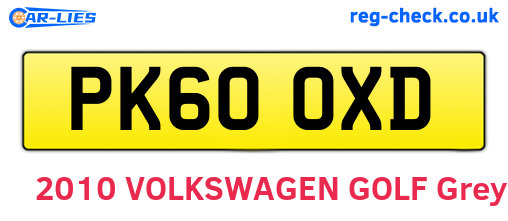 PK60OXD are the vehicle registration plates.