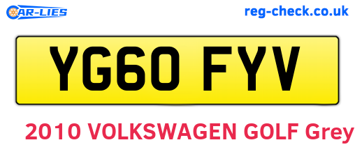 YG60FYV are the vehicle registration plates.