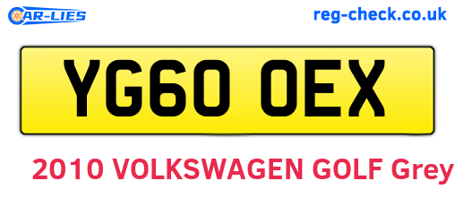 YG60OEX are the vehicle registration plates.