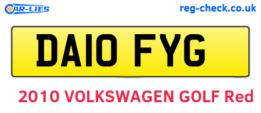 DA10FYG are the vehicle registration plates.