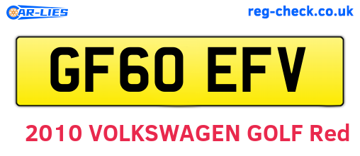 GF60EFV are the vehicle registration plates.