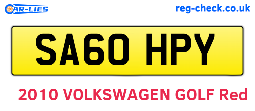 SA60HPY are the vehicle registration plates.