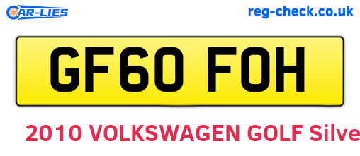 GF60FOH are the vehicle registration plates.