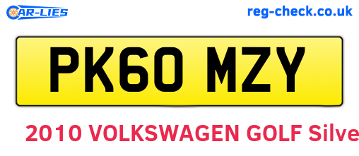PK60MZY are the vehicle registration plates.