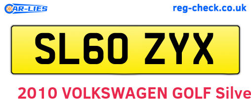 SL60ZYX are the vehicle registration plates.