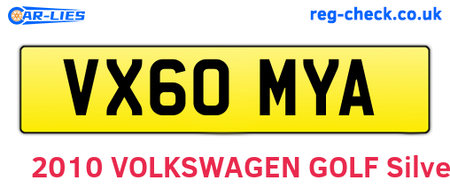 VX60MYA are the vehicle registration plates.