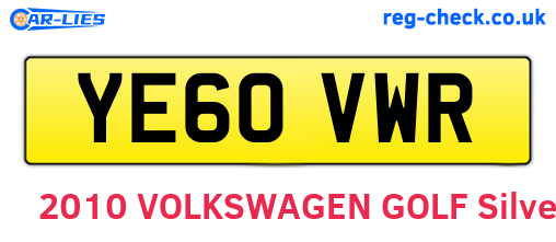 YE60VWR are the vehicle registration plates.