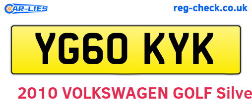 YG60KYK are the vehicle registration plates.