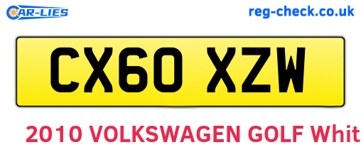 CX60XZW are the vehicle registration plates.