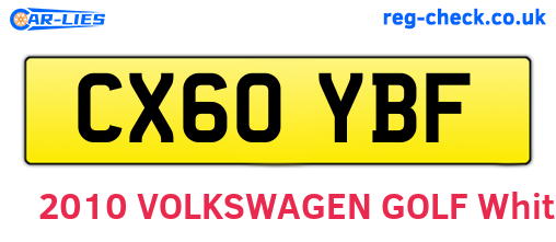 CX60YBF are the vehicle registration plates.