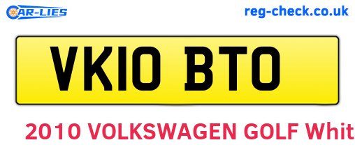 VK10BTO are the vehicle registration plates.