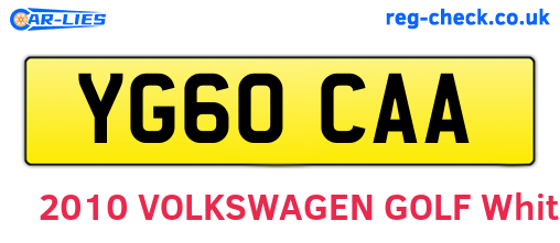 YG60CAA are the vehicle registration plates.
