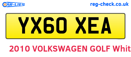 YX60XEA are the vehicle registration plates.