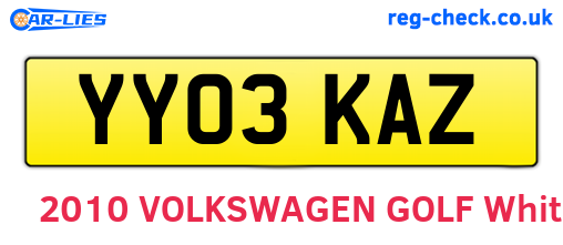YY03KAZ are the vehicle registration plates.