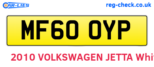 MF60OYP are the vehicle registration plates.