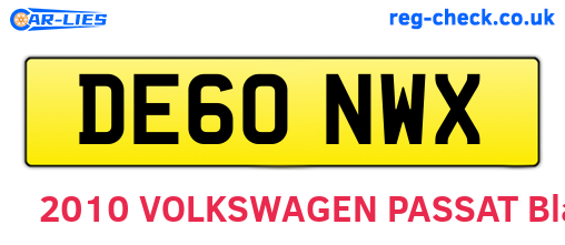 DE60NWX are the vehicle registration plates.