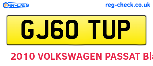 GJ60TUP are the vehicle registration plates.