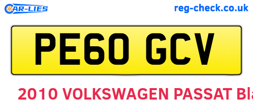 PE60GCV are the vehicle registration plates.