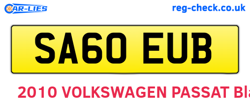 SA60EUB are the vehicle registration plates.