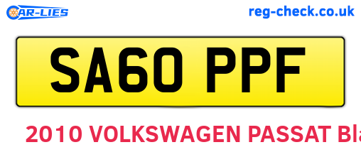 SA60PPF are the vehicle registration plates.