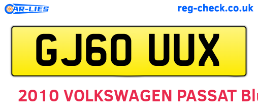 GJ60UUX are the vehicle registration plates.