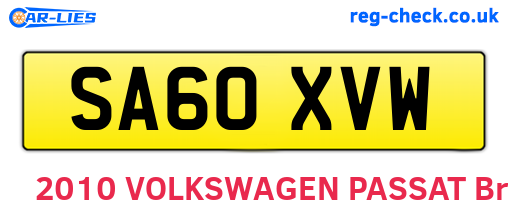 SA60XVW are the vehicle registration plates.