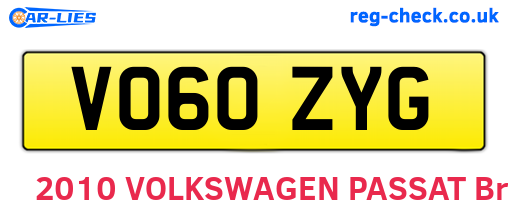 VO60ZYG are the vehicle registration plates.