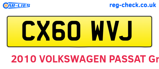 CX60WVJ are the vehicle registration plates.