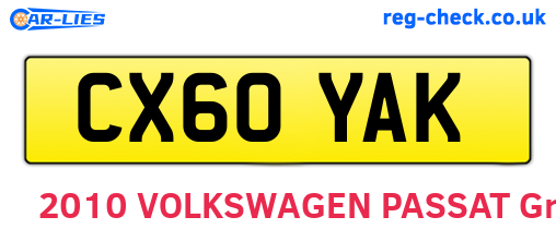 CX60YAK are the vehicle registration plates.