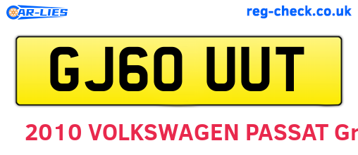GJ60UUT are the vehicle registration plates.