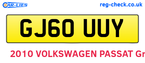 GJ60UUY are the vehicle registration plates.