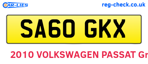 SA60GKX are the vehicle registration plates.