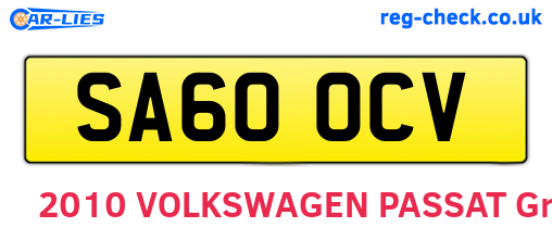 SA60OCV are the vehicle registration plates.