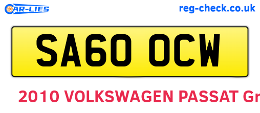 SA60OCW are the vehicle registration plates.