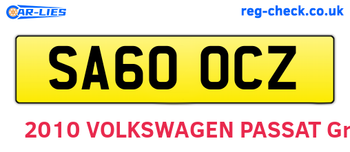 SA60OCZ are the vehicle registration plates.