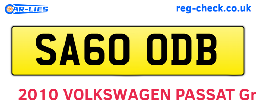 SA60ODB are the vehicle registration plates.