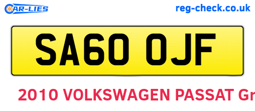 SA60OJF are the vehicle registration plates.