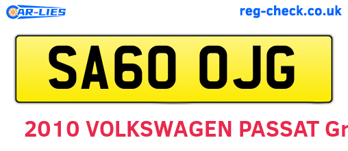 SA60OJG are the vehicle registration plates.