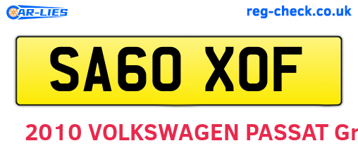 SA60XOF are the vehicle registration plates.