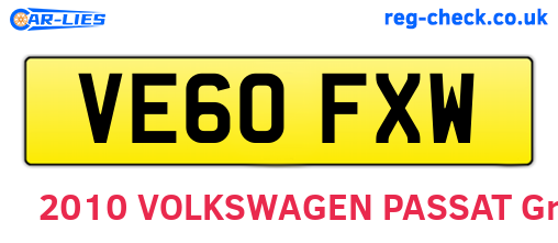 VE60FXW are the vehicle registration plates.
