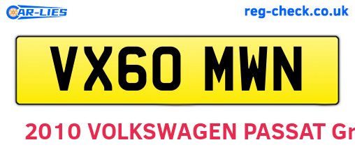 VX60MWN are the vehicle registration plates.