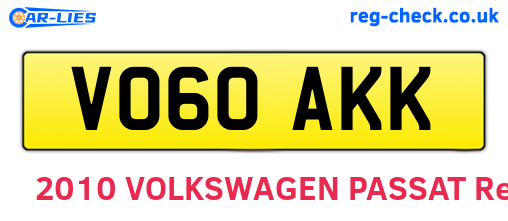 VO60AKK are the vehicle registration plates.