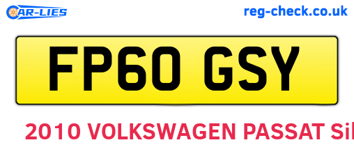 FP60GSY are the vehicle registration plates.