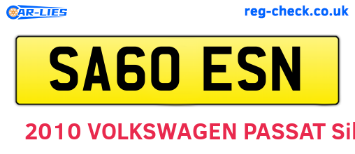 SA60ESN are the vehicle registration plates.